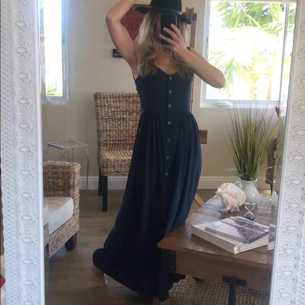 Navy blue maxi button up dress